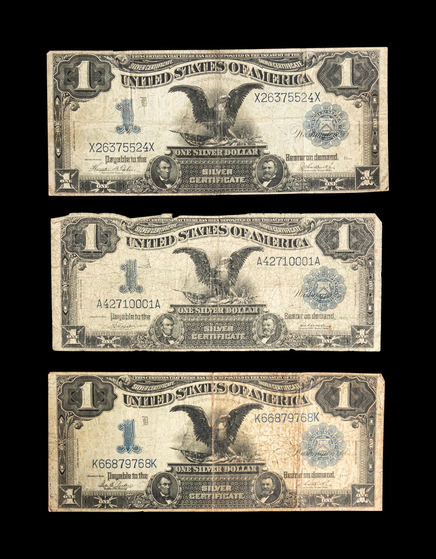 Three Series 1899 Black Eagle $1 Silver Certificates