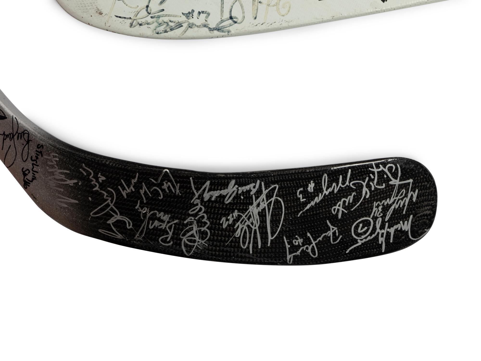 A Group of Chris Chelios Charity Golf Outing Multi Signed Autograph Hockey Sticks
