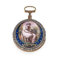 DEROCHES, PASTE AND ENAMEL OPEN FACE POCKET WATCH