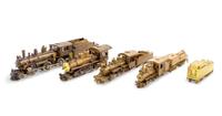 A Group of Four Brass HO-Gauge Locomotives and Tenders