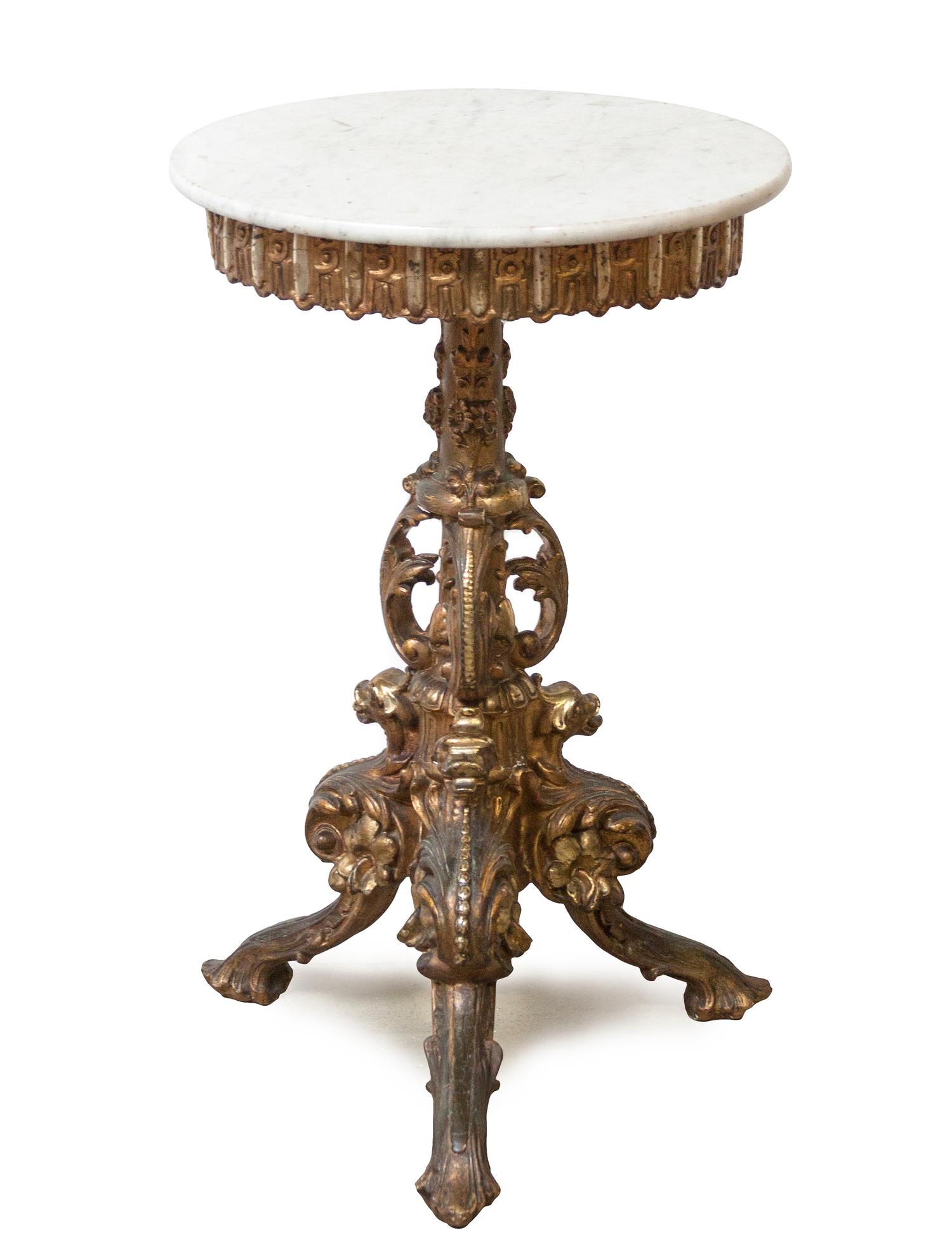 A Continental Giltwood Pedestal Table, Height 31 1/4 x diameter 19 1/2 inches.