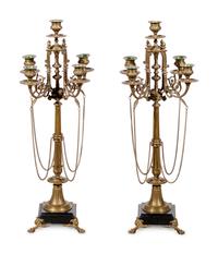 A Pair of French Neoclassical Gilt Bronze Five-Light Candelabra