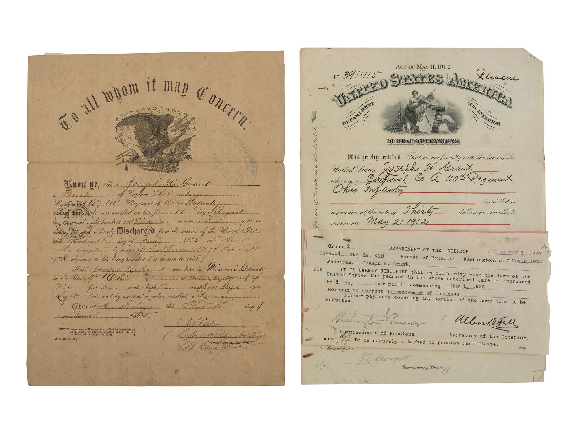 [CIVIL WAR]. War-date diaries, photography, and other ephemera associated with Sergeant Joseph H. Grant, Co. A, 110th Ohio Volunteer Infantry.