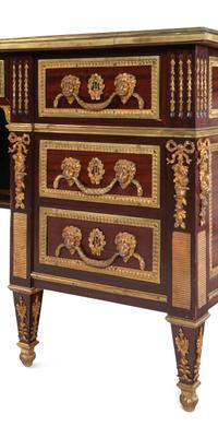 A Louis XVI Style Gilt Bronze Mounted Mahogany Pedestal Desk