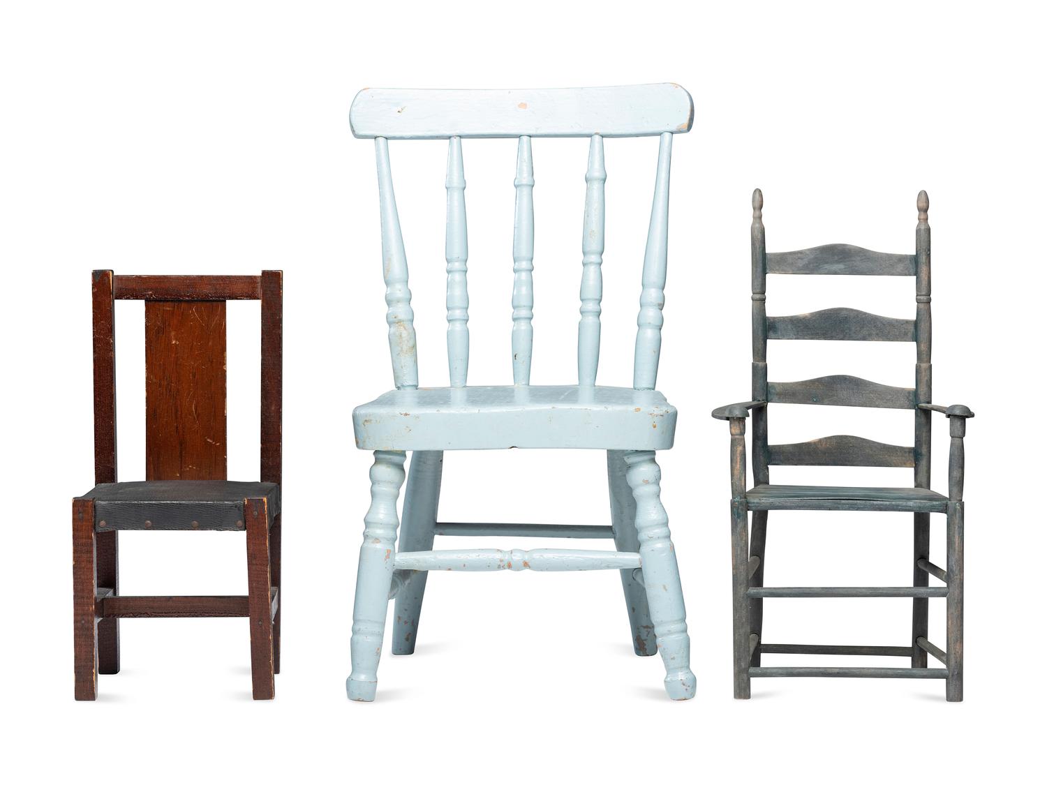Three Painted Wood Doll's Chairs