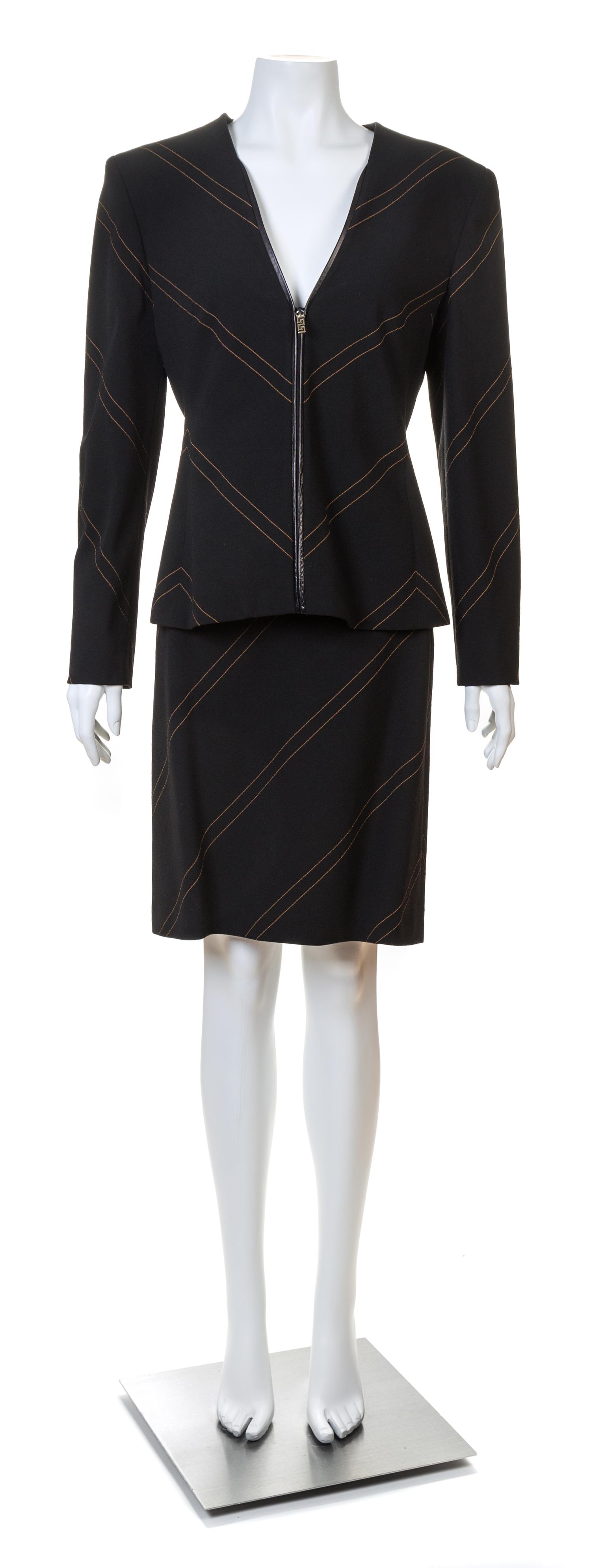 A Gianni Versace Couture Black Wool Jacket and Skirt Ensemble, Size 44.
