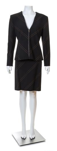 A Gianni Versace Couture Black Wool Jacket and Skirt Ensemble, Size 44.