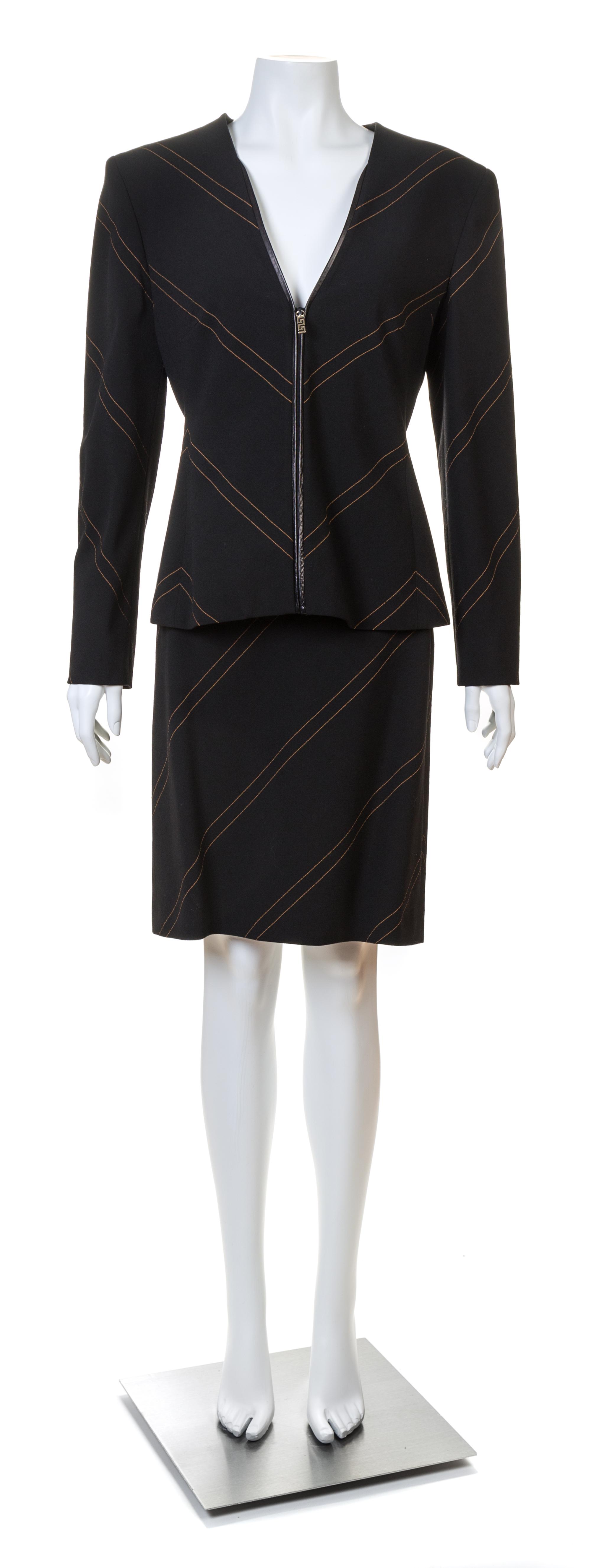 A Gianni Versace Couture Black Wool Jacket and Skirt Ensemble, Size 44.