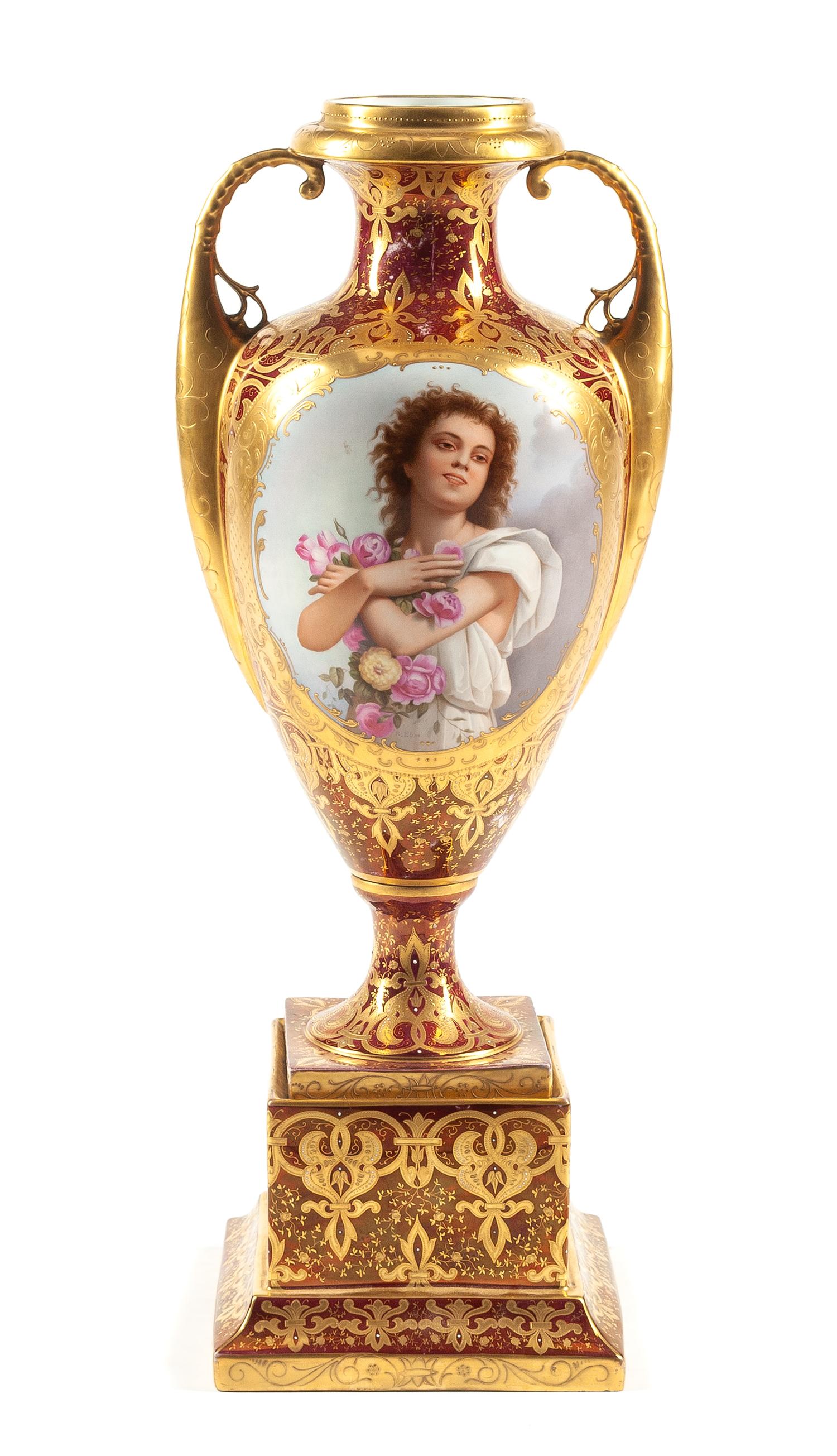 A Vienna Porcelain Vase on Stand Height 27 inches. — 19TH CENTURY