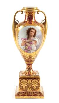 A Vienna Porcelain Vase on Stand Height 27 inches. — 19TH CENTURY