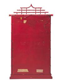 An Chapman Mfg. Co. Chinoiserie Red-Painted and Parcel-Gilt Faux Bamboo Mirror