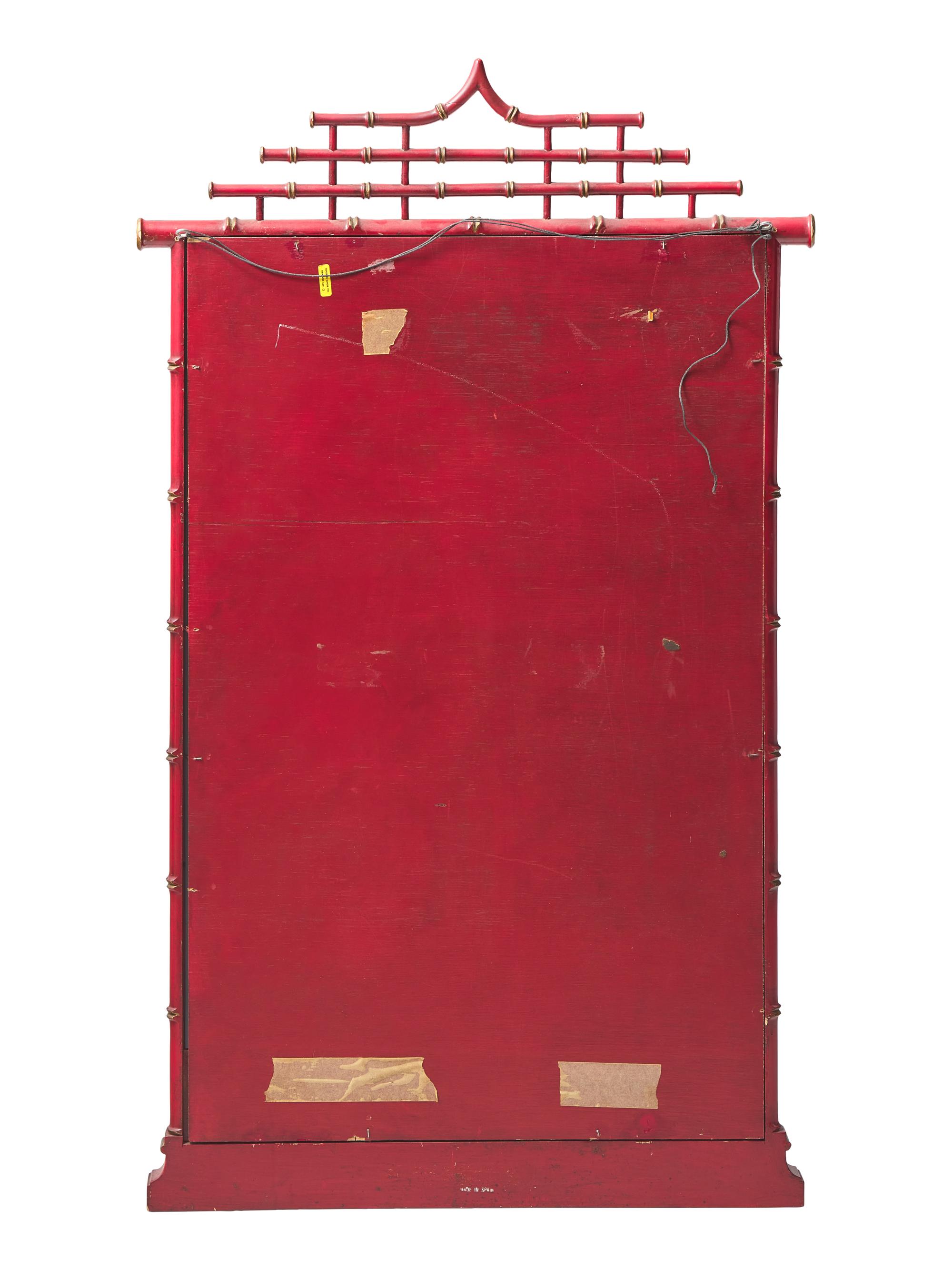 An Chapman Mfg. Co. Chinoiserie Red-Painted and Parcel-Gilt Faux Bamboo Mirror