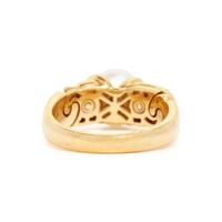 BULGARI, YELLOW GOLD, CULTURED PEARL AND DIAMOND RING