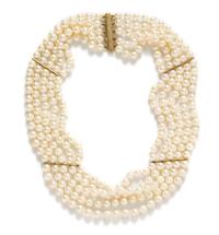 A Yellow Gold and Cultured Pearl Multi Strand Necklace,