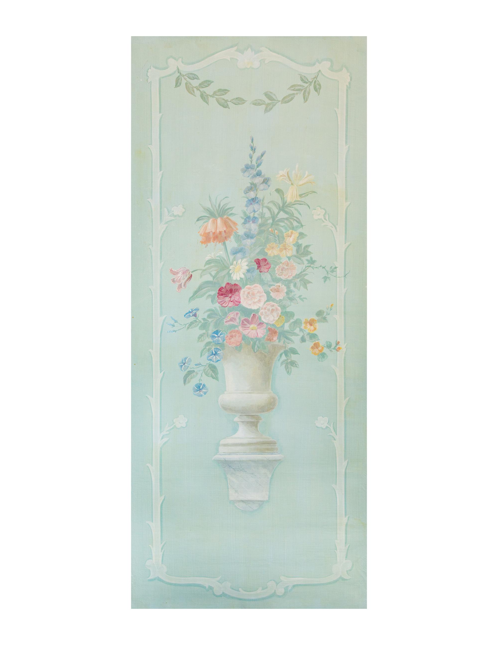 A Group of Eleven Hand Painted Wall Paper Panels Mounted on Canvas by Robert Jackson, muralist for Mario Buatta. — 20th Century
