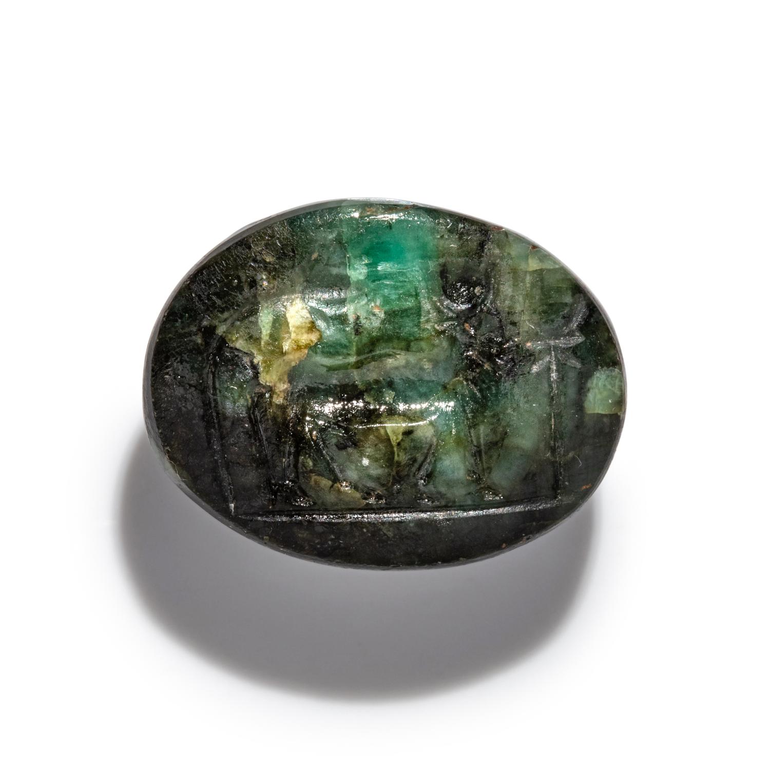 A Phoenician Green Serpentine Scaraboid with the Apis Bull