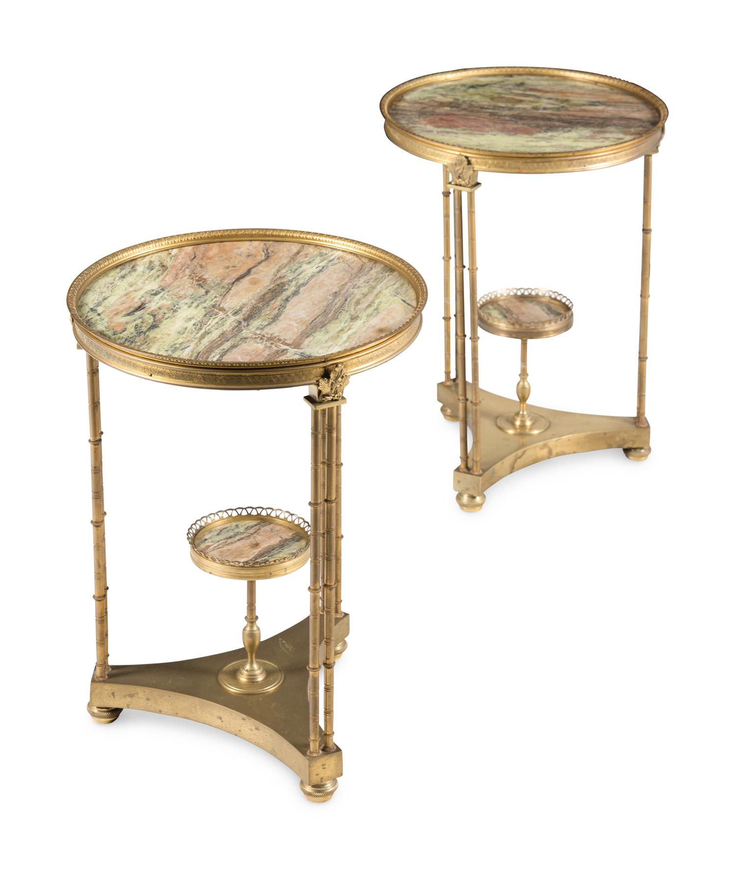 A Pair of Louis XVI Style Gilt Bronze and Marble Guéridons