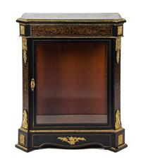 A Napoleon III Gilt Bronze Mounted Ebonized Vitrine, Height 39 1/2 x width 32 1/2 x depth 14 3/4 inches.