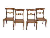 Four Regency Style Gilt Metal Inlaid Rosewood Cane Seat Side Chairs