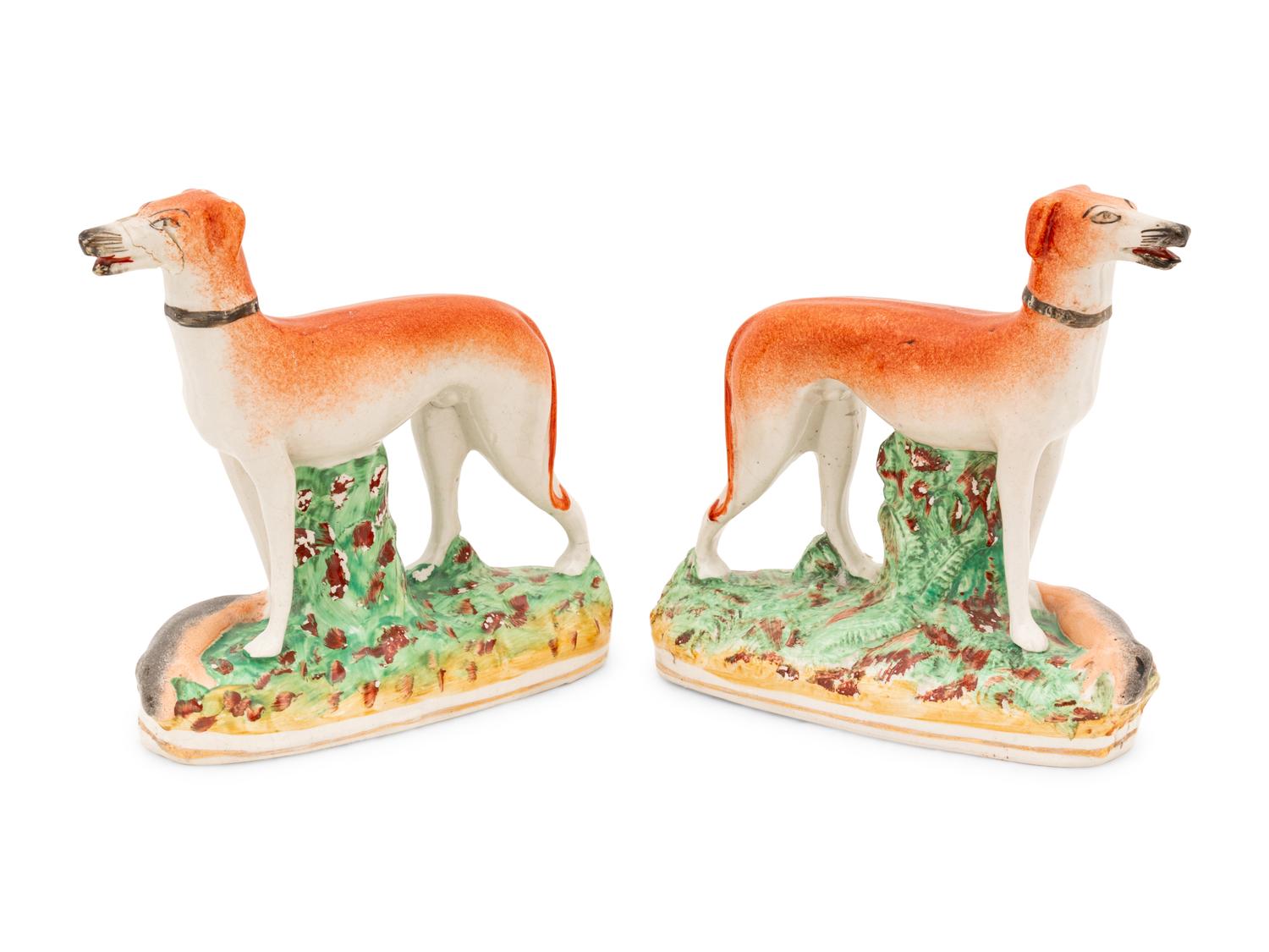 Two Pairs of Staffordshire Whippets and Spaniels