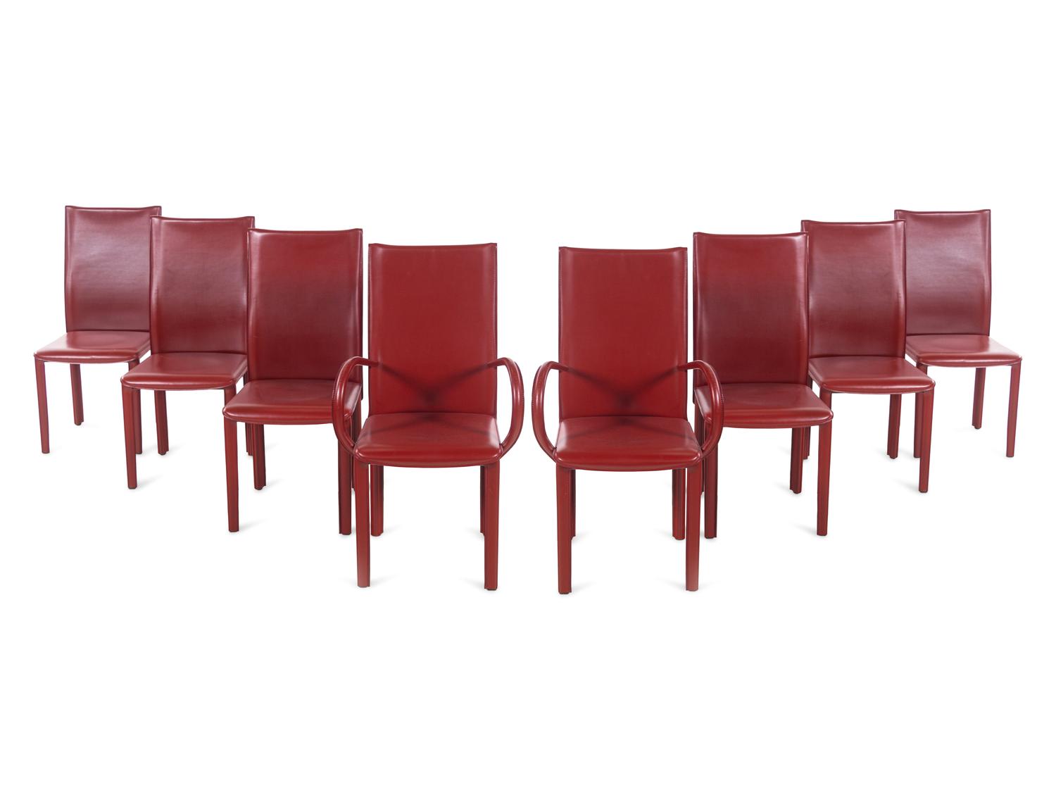 A Set of Eight Contemporary Leather-Upholstered Dining Chairs
