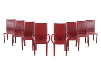A Set of Eight Contemporary Leather-Upholstered Dining Chairs