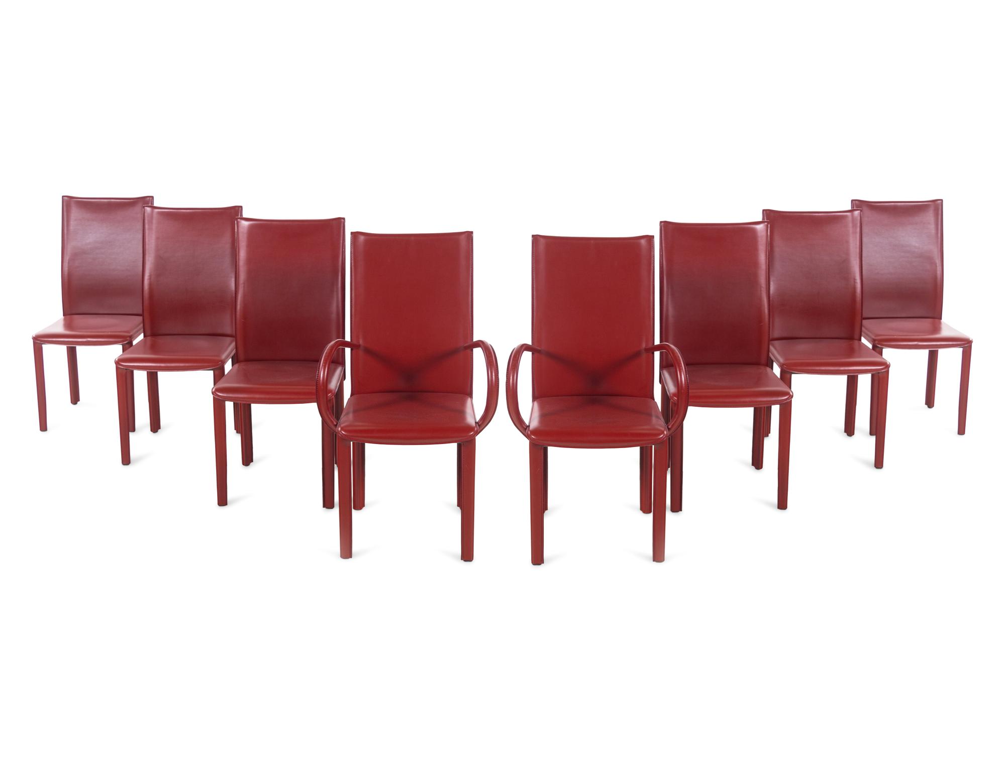 A Set of Eight Contemporary Leather-Upholstered Dining Chairs