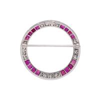 DIAMOND AND RUBY CIRCLE BROOCH