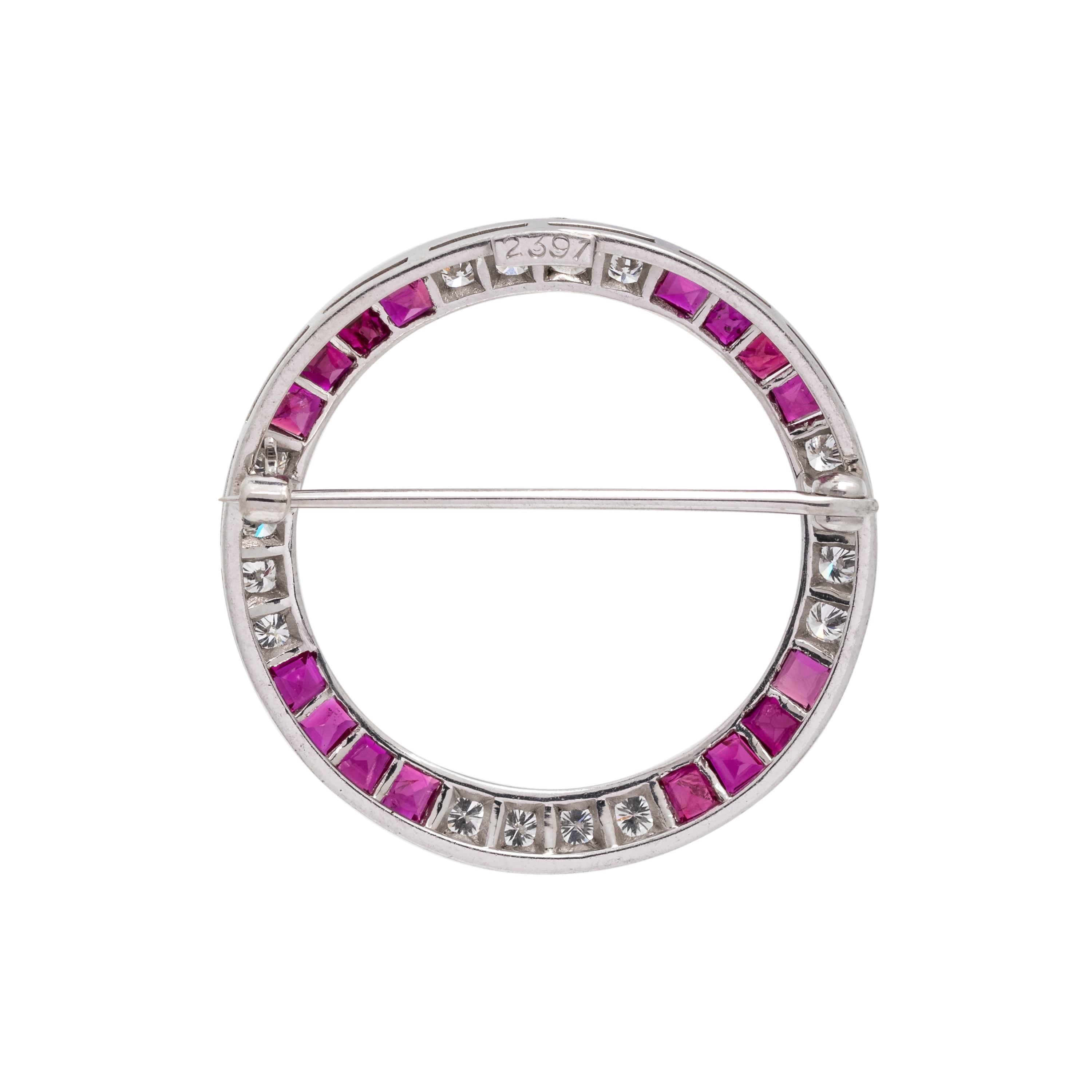 DIAMOND AND RUBY CIRCLE BROOCH