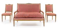 A Louis XVI Style Giltwood Salon Suite Height of settee 41 x width 54 x depth 32 inches. — 19TH CENTURY