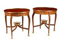 A Pair of Louis XV Style Gilt Bronze Mounted Marquetry Side Tables