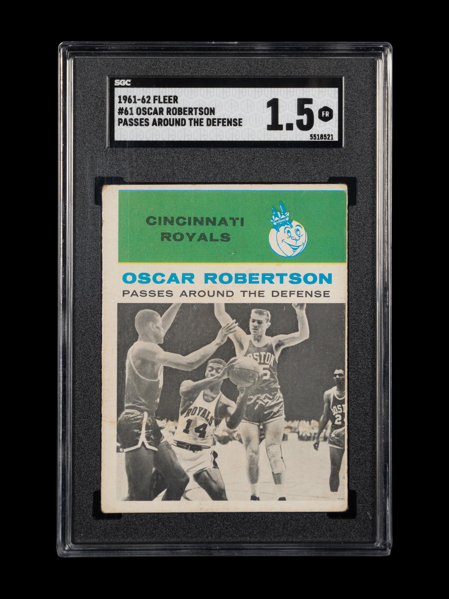 A 1961-62 Fleer Oscar Robertson Passes Around The Defense Rookie Basketball Card No. 61 (SGC 1.5 FAIR)