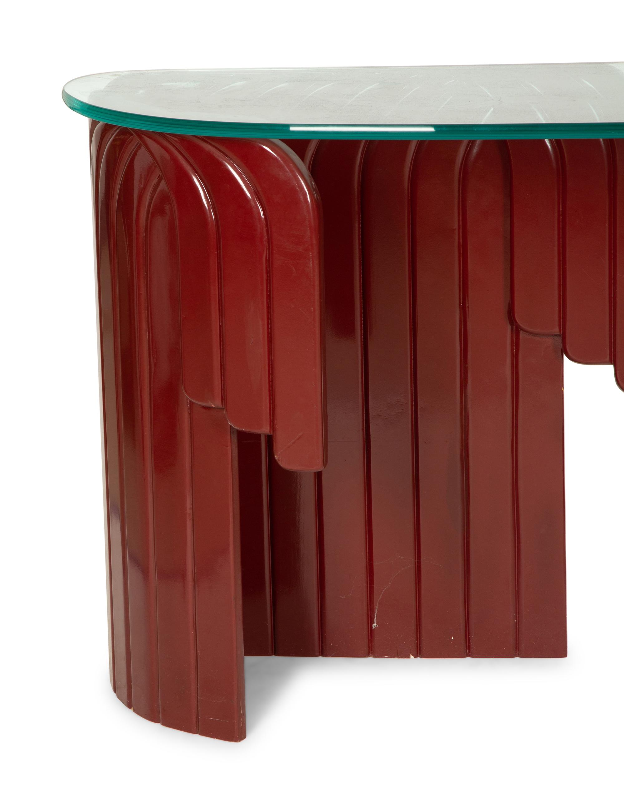 A Gampel & Stoll Anamporphic Red Lacquer Console Table by Asher Israelow — Circa 1960