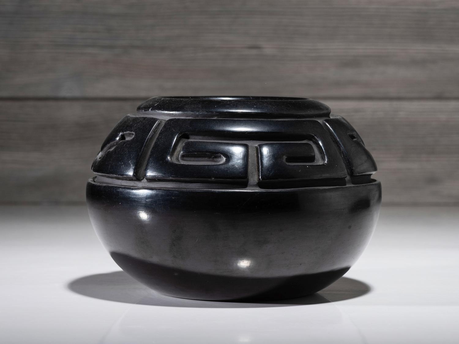 Carved Blackware Pottery Jar