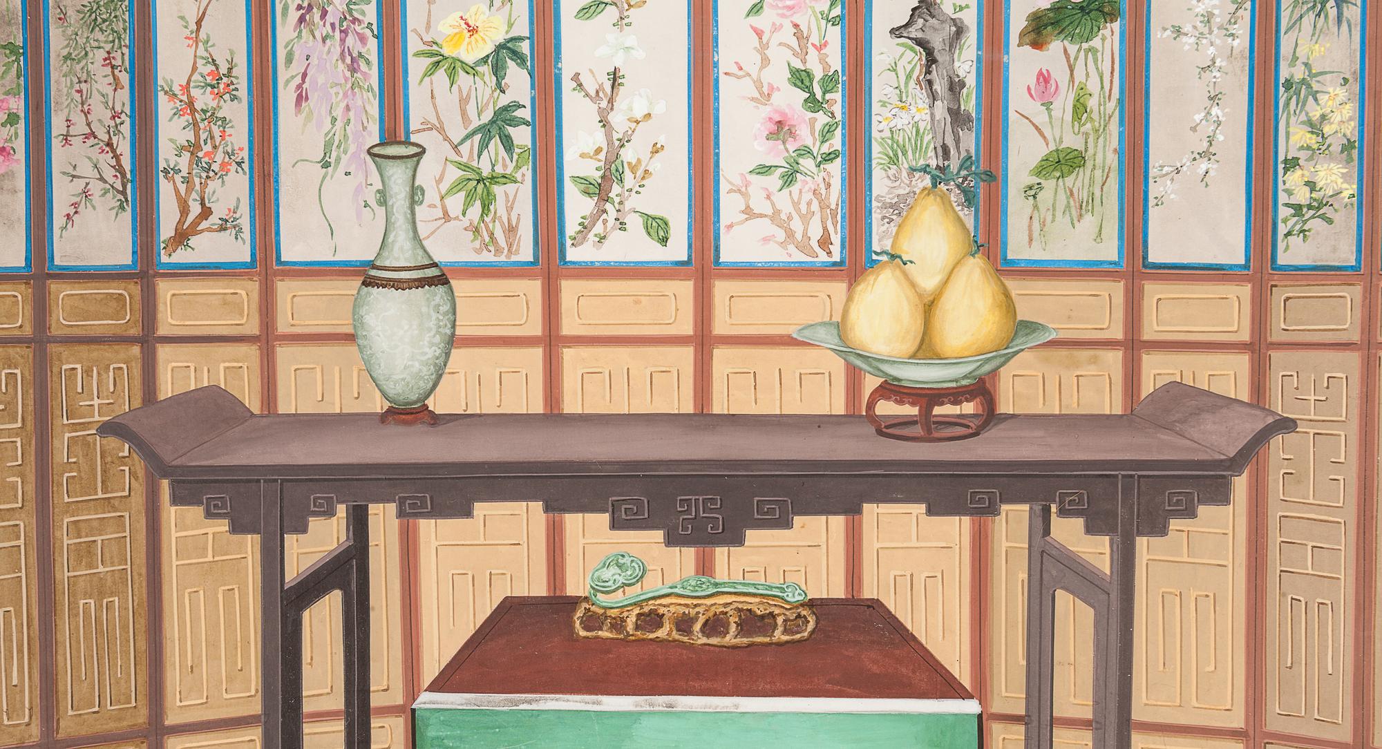 Two Export Drawings of Traditional Interior Design