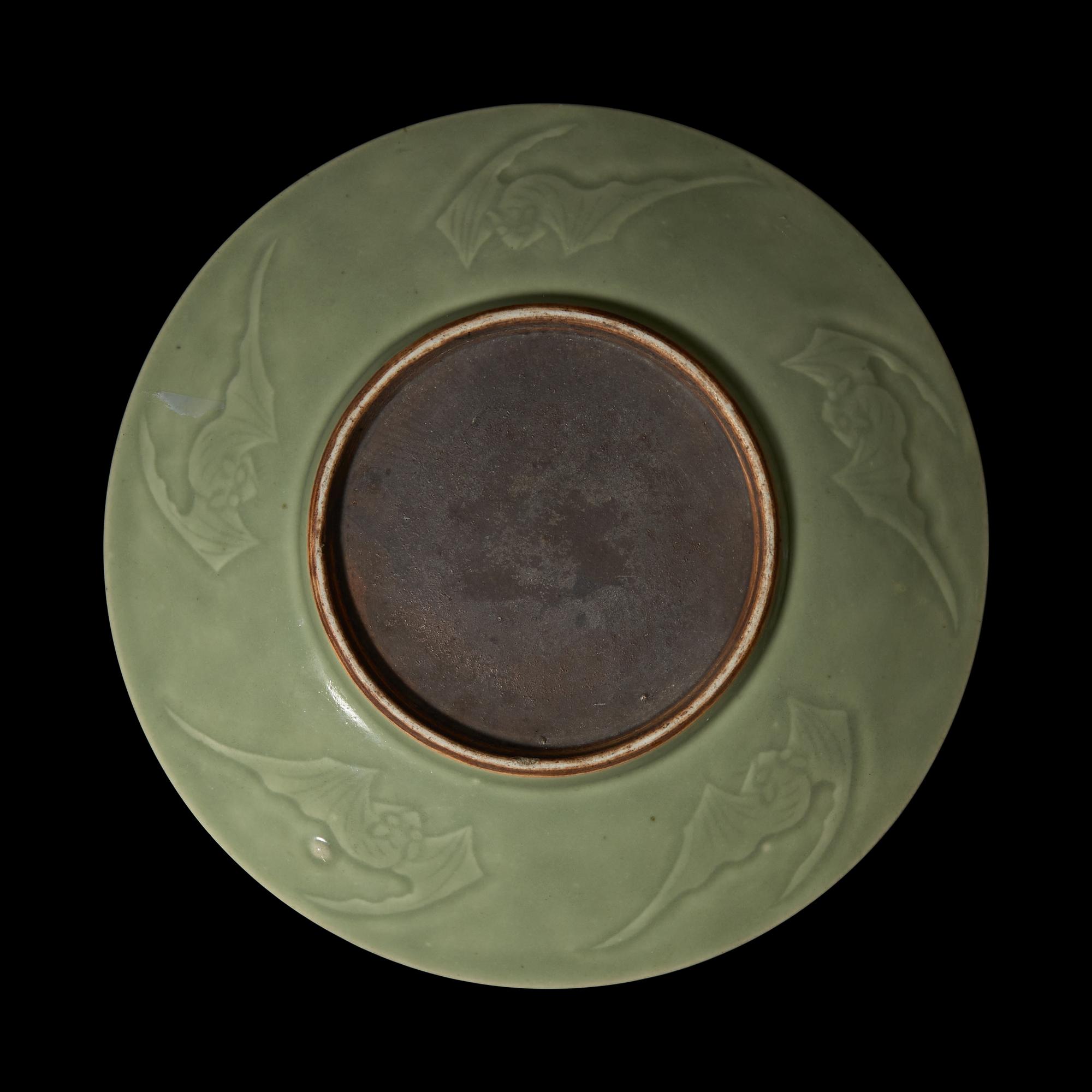 A Chinese Carved Celadon Dish 豆青釉劃花紋盤