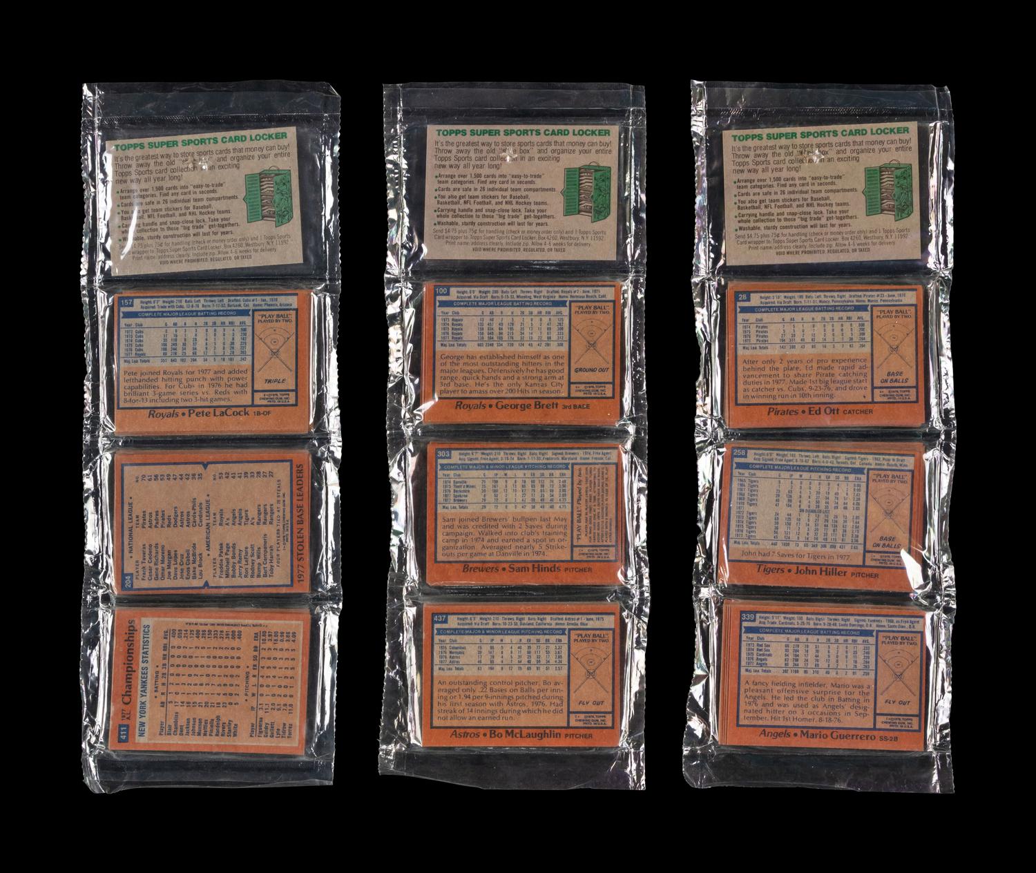 A Collection of Three Unopened 1978 Topps Baseball Card Rack Packs with Pete Rose and Carl Yastrzemski Cards Visible