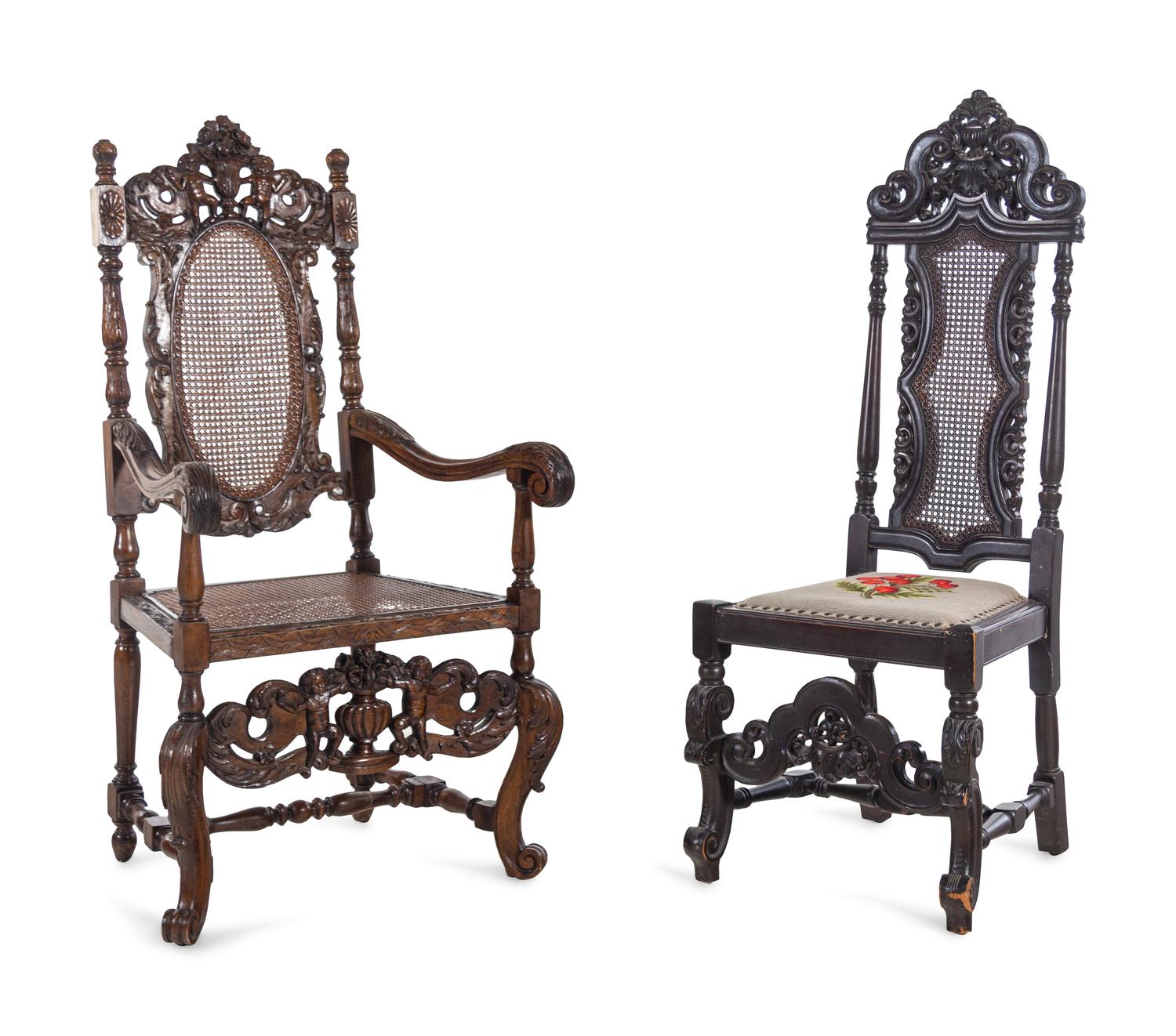 Two Renaissance Revival Carved Walnut Chairs