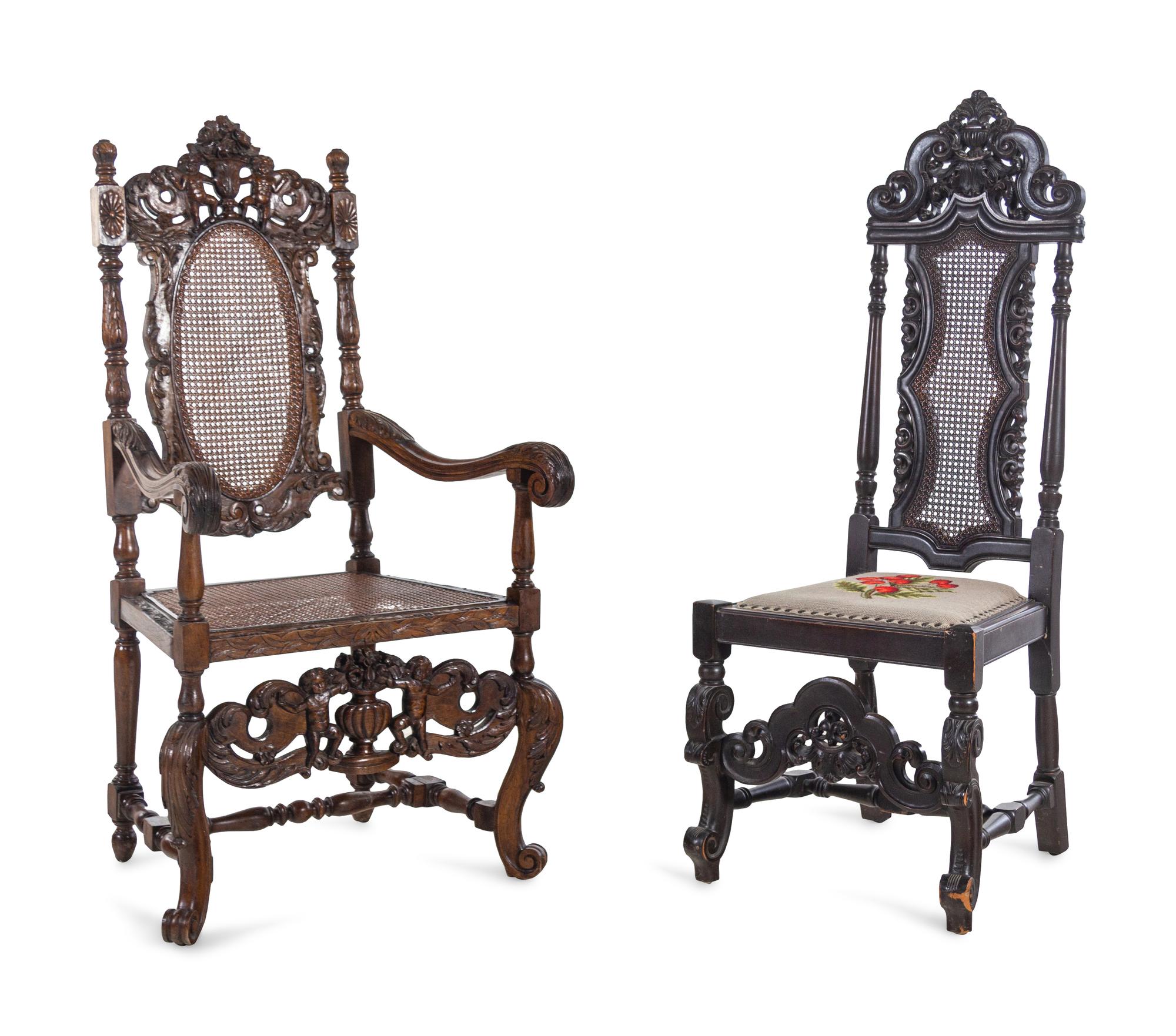 Two Renaissance Revival Carved Walnut Chairs