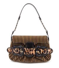 A Fendi Black and Tan Velvet Striped Handbag, 13" x 8.5" x 2.5".