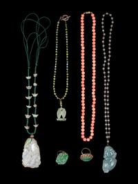 Four Chinese Hardstone, Jade, and Jadeite Jewelry
