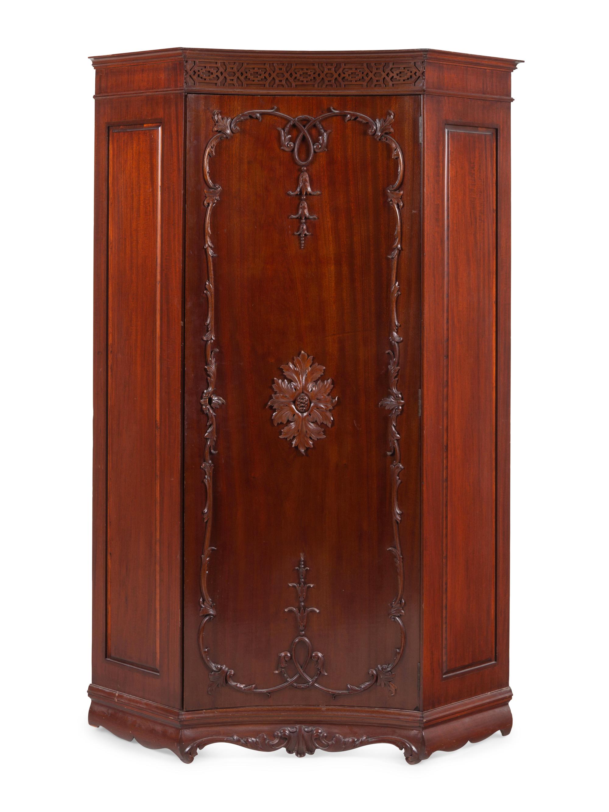 A George III Style Mahogany Corner Cabinet in the Chippendale Taste