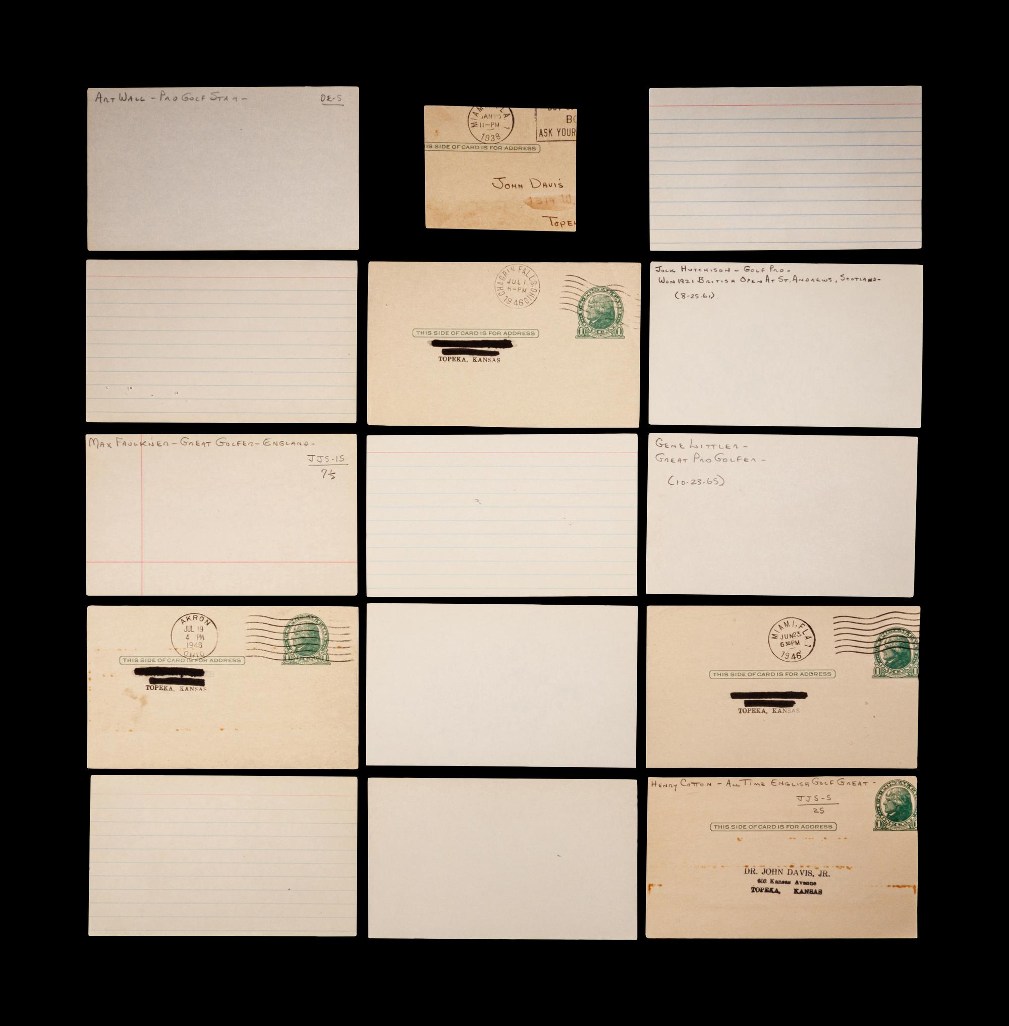 A Group of 15 Vintage Golf Hall of Fame and Champion Signed Autographed Index Cards,