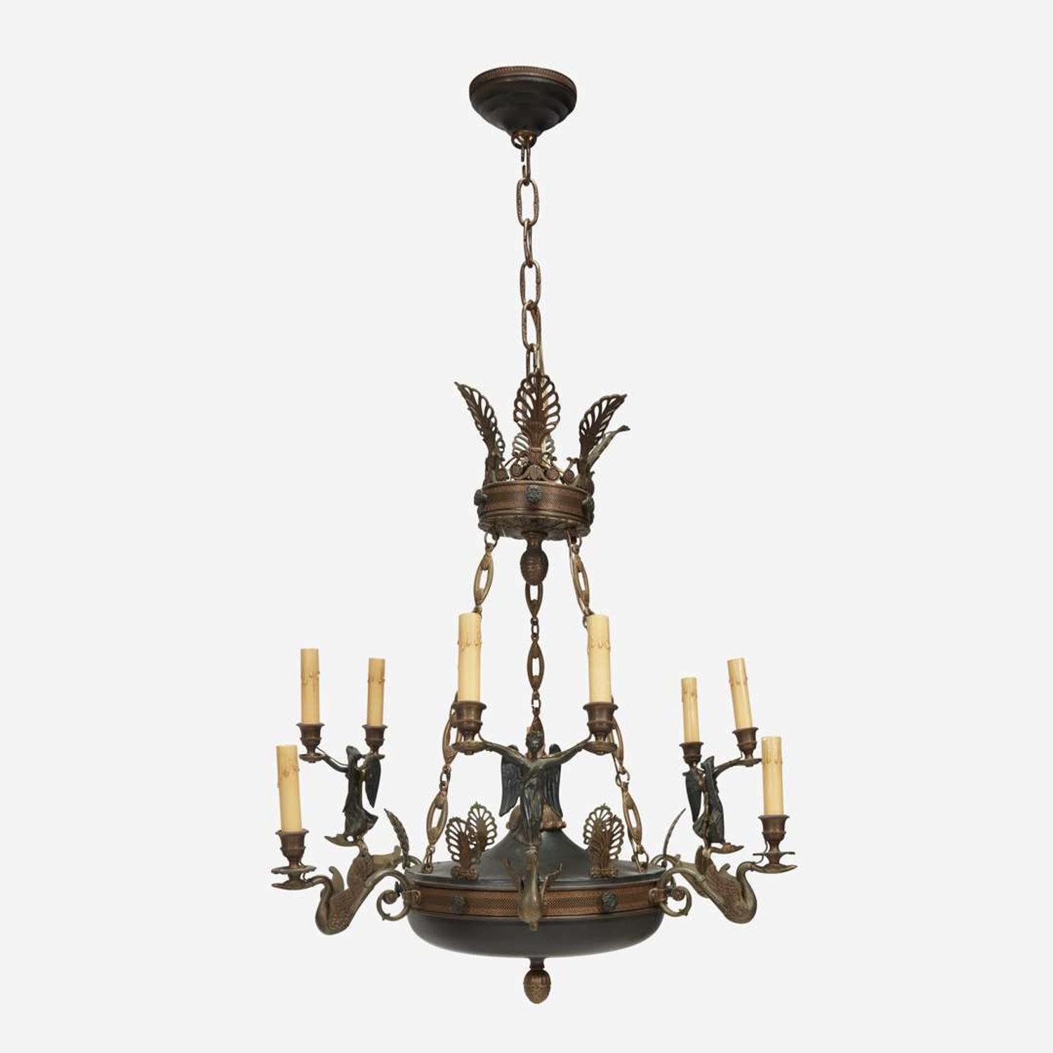 A Charles X gilt and patinated bronze eight-light chandelier second quarter 19th century