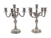 A Pair of Mexican Silver-plate Five Light Candelabra