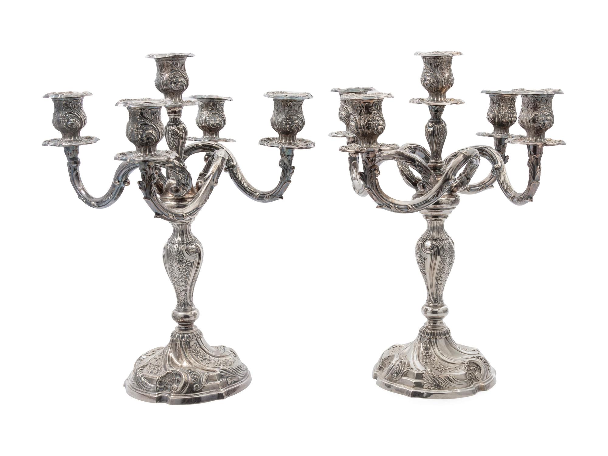 A Pair of Mexican Silver-plate Five Light Candelabra