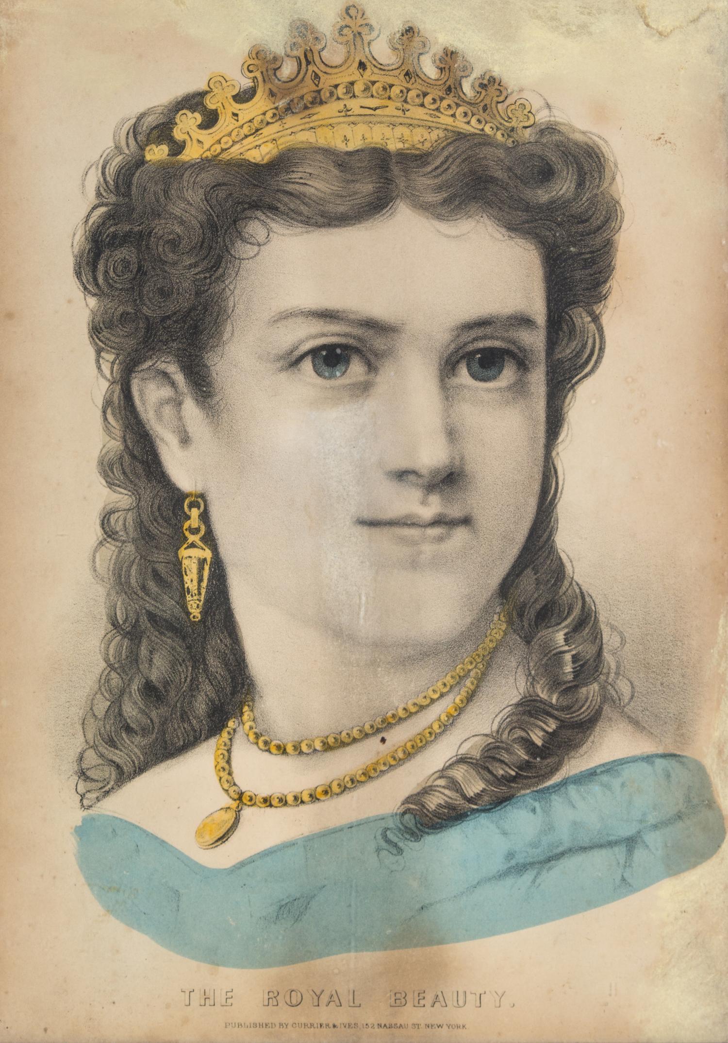 CURRIER & IVES. Two portraits, lithographs with hand-coloring. The Beauty of the Pacific, and The Royal Beauty. New York, n.d. [c. 1845