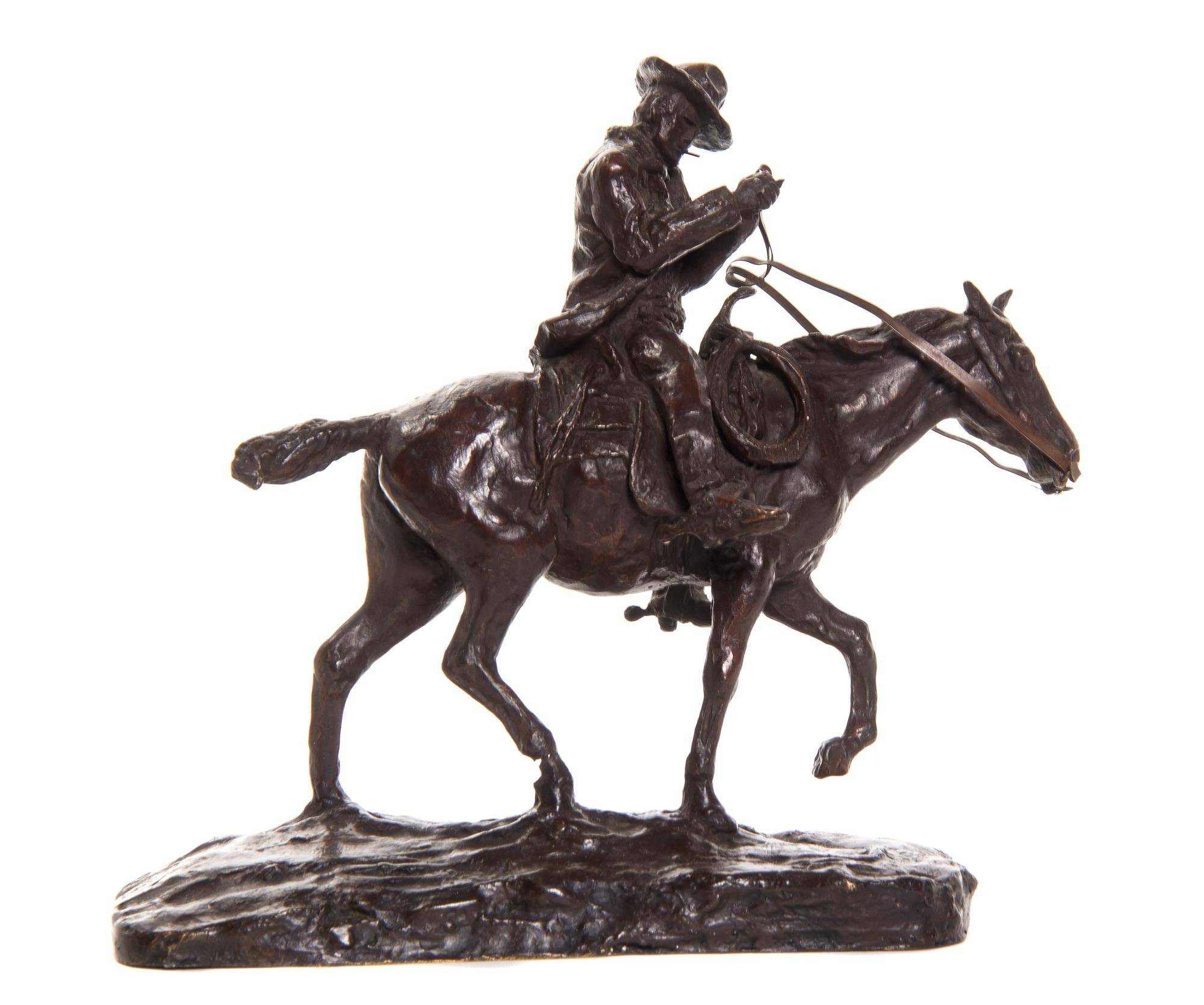 An American Bronze Figural Group, Charles M. Russell (1864-1926), Height 9 1/2 inches.