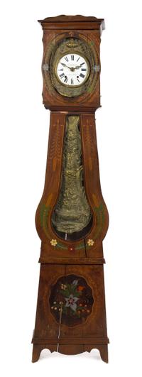 A French Provincial Morbier Tall Case Clock, Vignaud Bonnet, Height 91 inches.