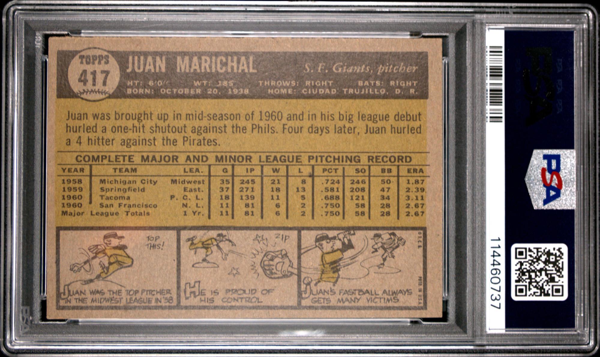 A 1961 Topps Juan Marichal Rookie Baseball Card No. 417 (PSA 5 EX)
